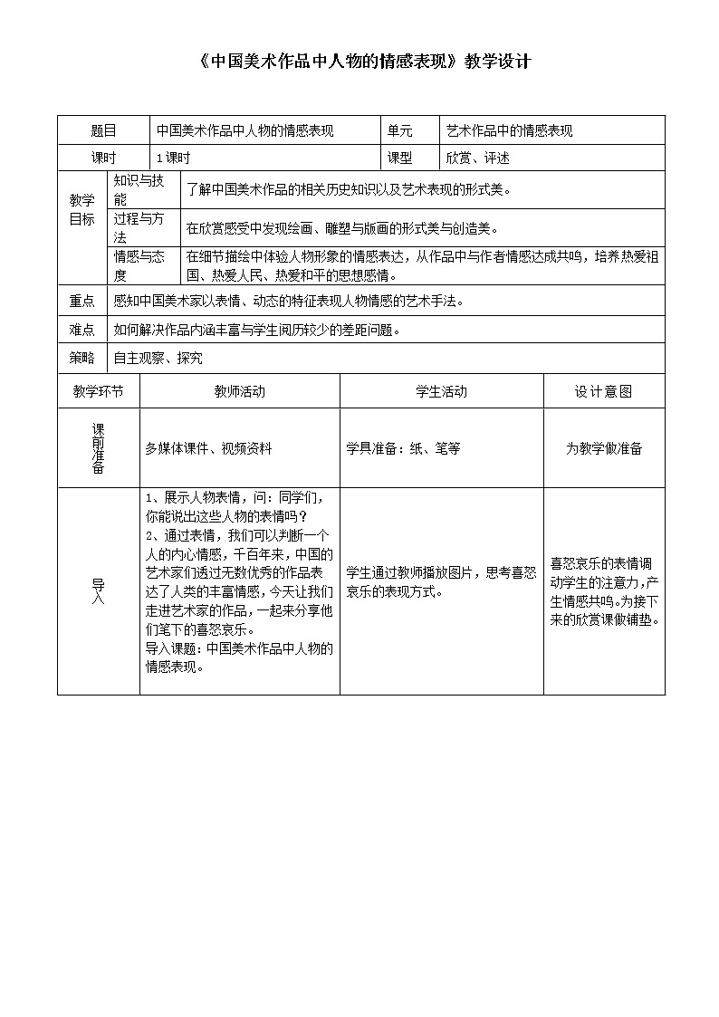 第1课《中国美术作品中人物的情感的表现》课件+教案01