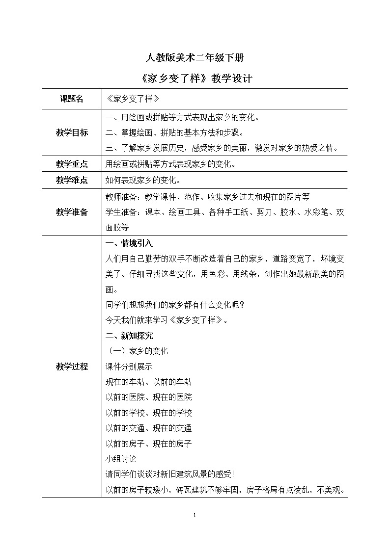 人教版美术二下15.《家乡变了样》课件+教学设计01