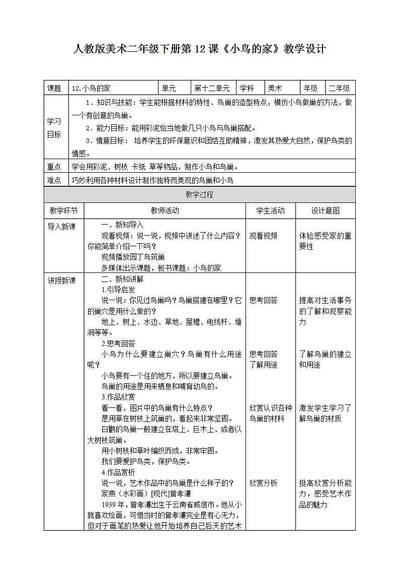 【人教版】二下美术 第十二课《小鸟的家》(课件+教案)01