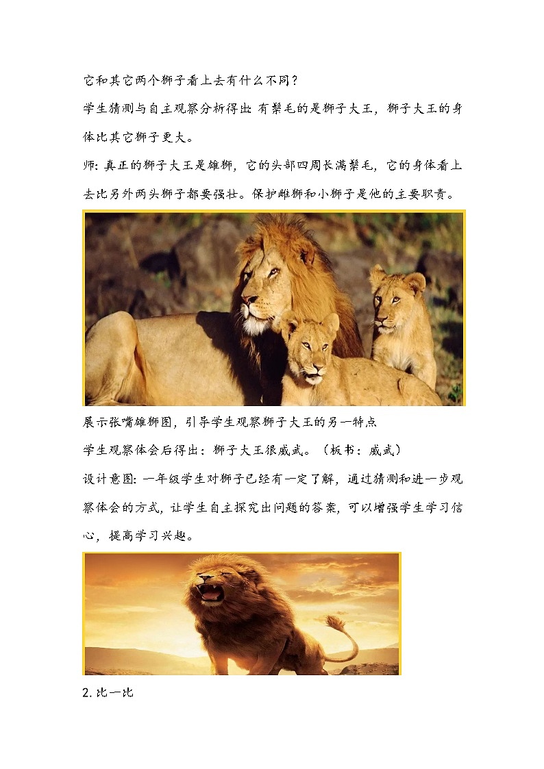 人美版一年级下册《狮子大王》教学设计第3页