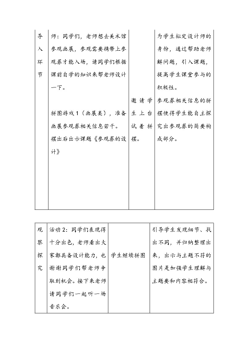 人美版六年级上册《参观券的设计》教学设计第3页