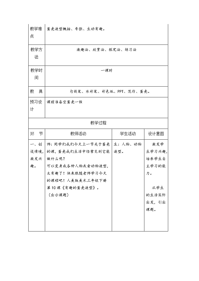 人美版美術(shù)三年級(jí)下冊(cè)《有趣的蛋殼造型》教學(xué)設(shè)計(jì)第2頁