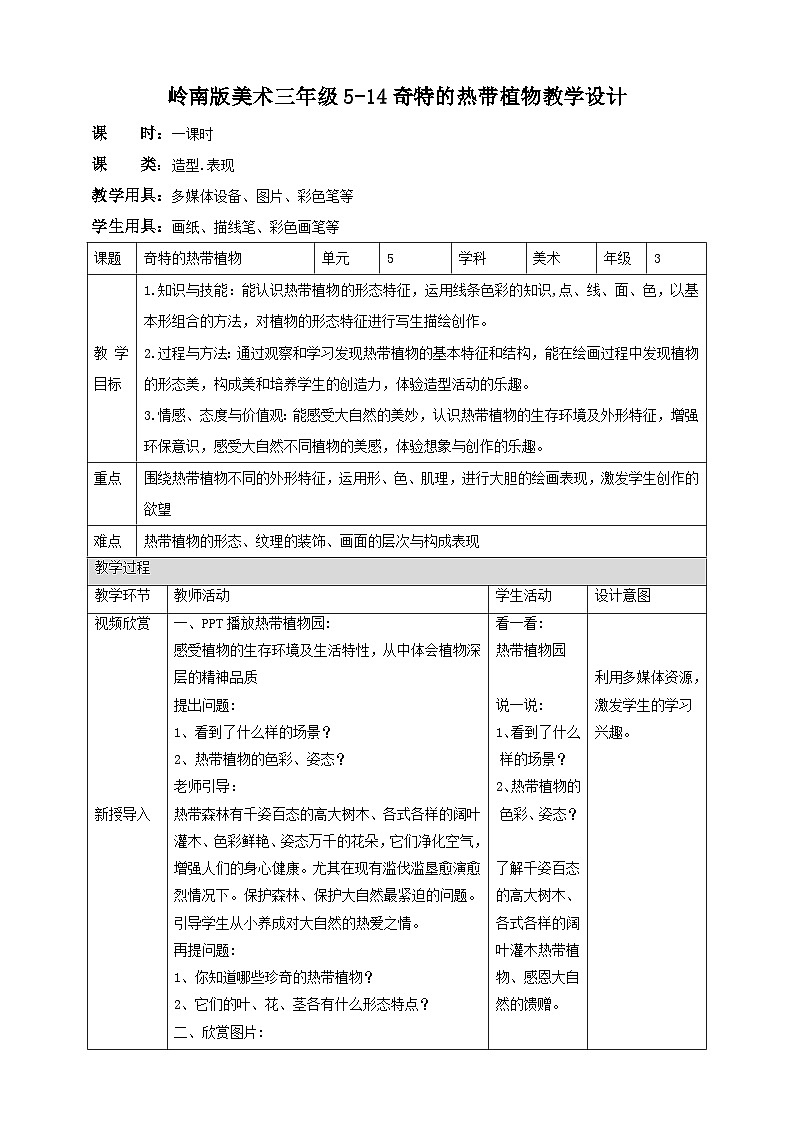 岭南版美术三年级上册14.《奇特的热带植物》(课件+教案+素材)01