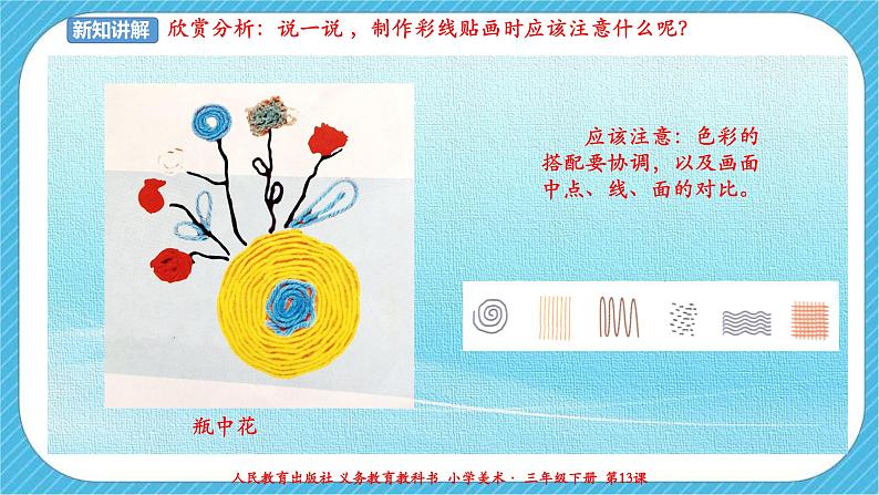 人教版美术三年级下册第十三课《彩线贴画》课件08