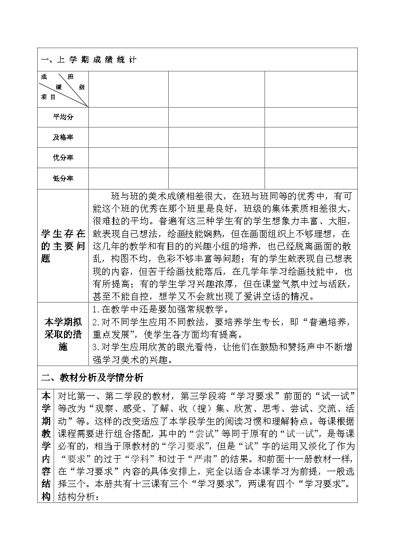 人教版小学美术六年级下册美术新版教学工作计划与总结 -02