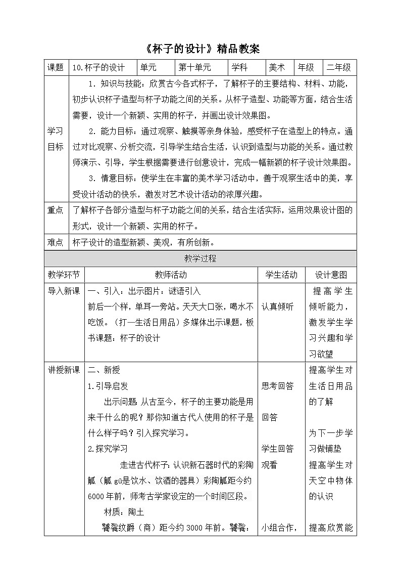 《杯子的设计》精品教案第1页