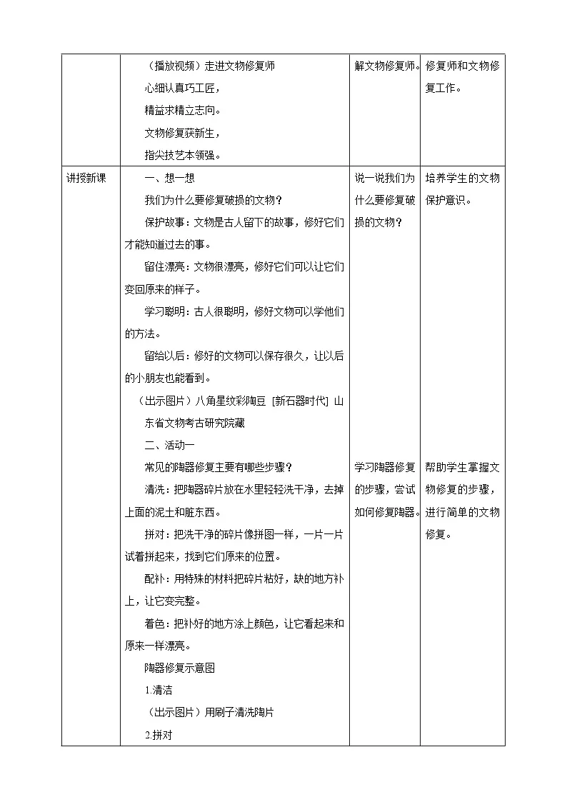 【核心素养优质课】人教版美术一年级下册第2单元第3课《文物修复师》核心素养教案第2页