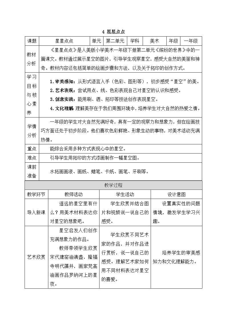 新人美版美术一下 2-4《星星点点》教案第1页