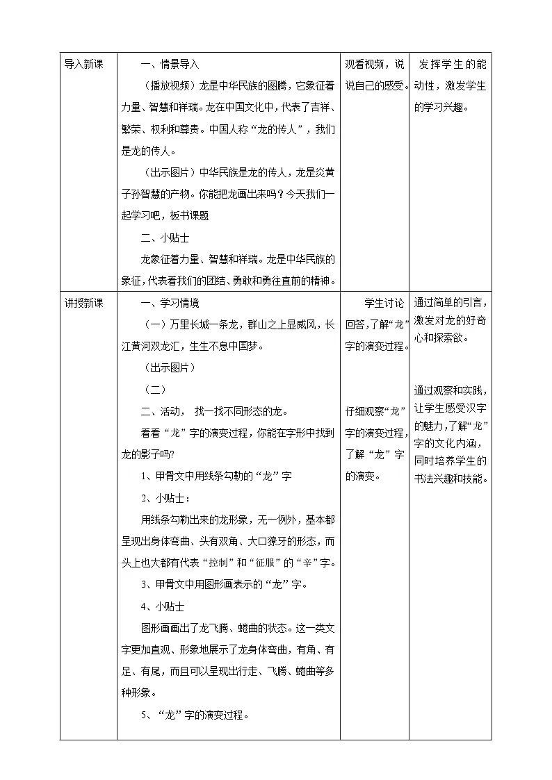 【人教版】美术 一年级上册 第一单元 4 灵动的龙 课时教案第2页