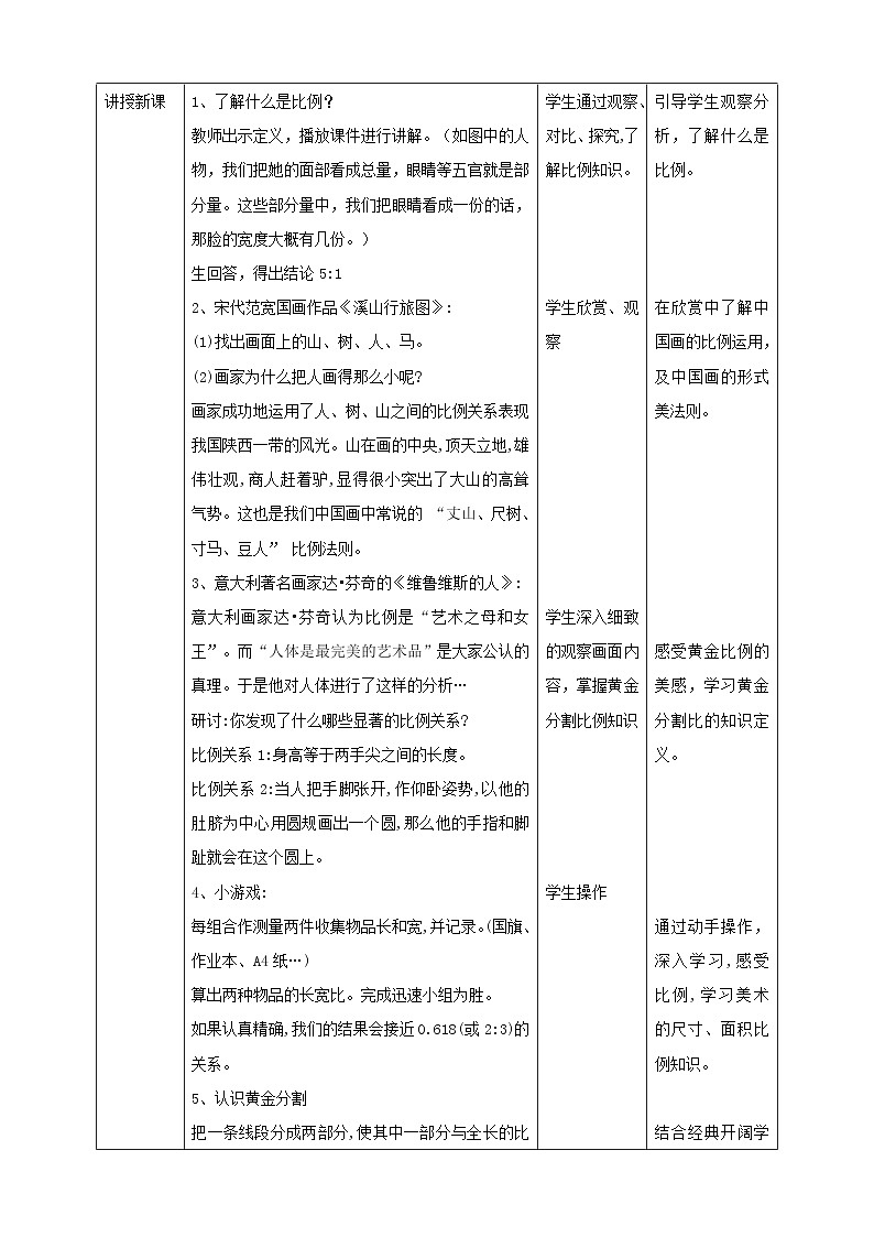 第6課《美術(shù)中的比例》教案（表格式）第2頁