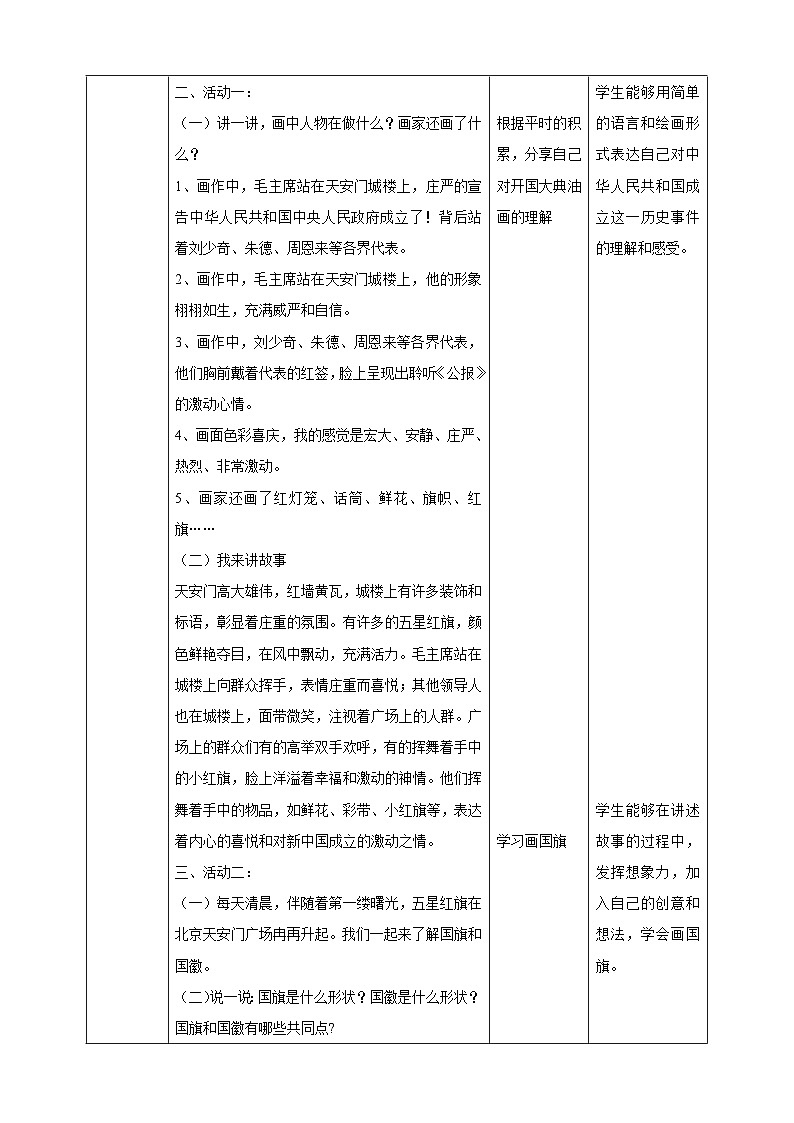 嶺南美版一上 1 看圖講故事：中華人民共和國成立了 教學(xué)設(shè)計(jì)第3頁