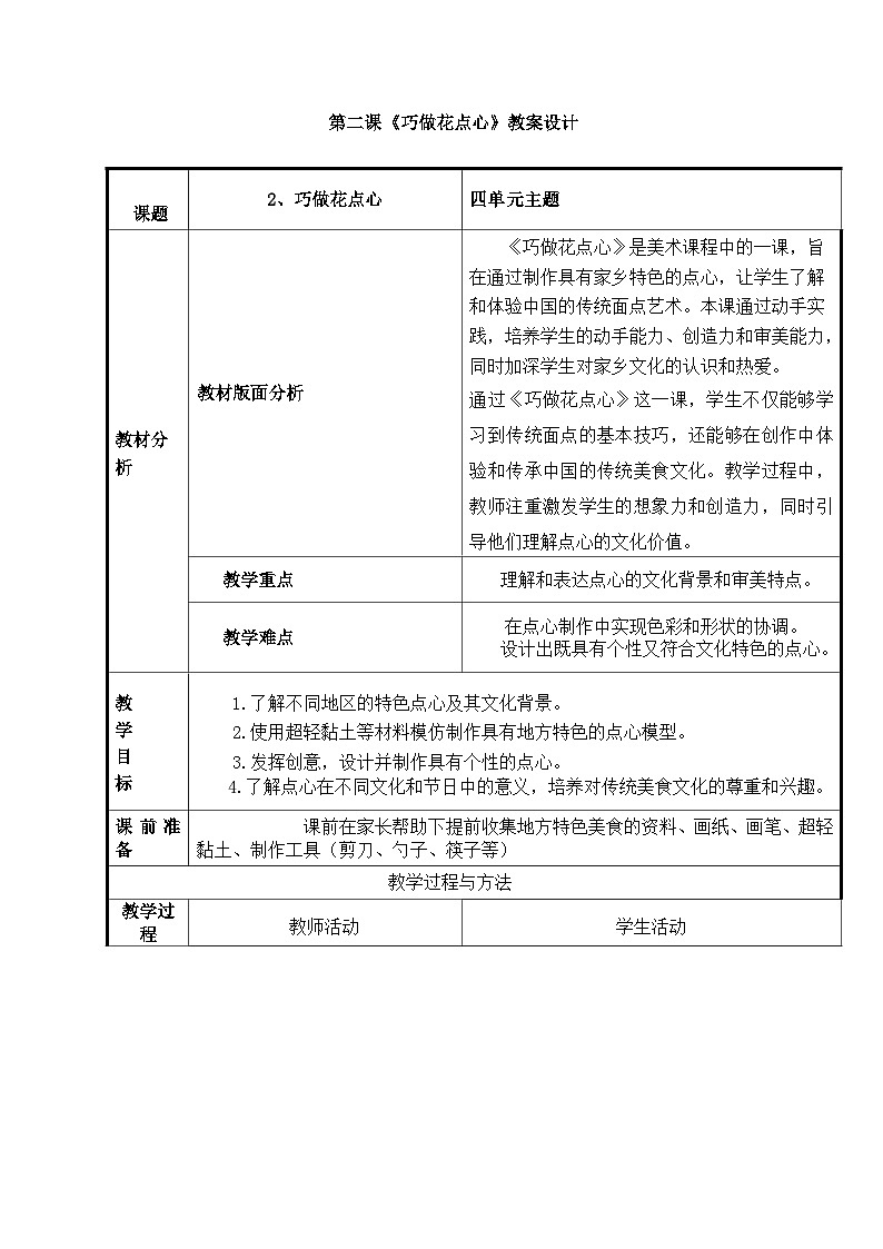 人美版一年级上册(2024秋版)美术4.2《巧做花点心》教案第1页