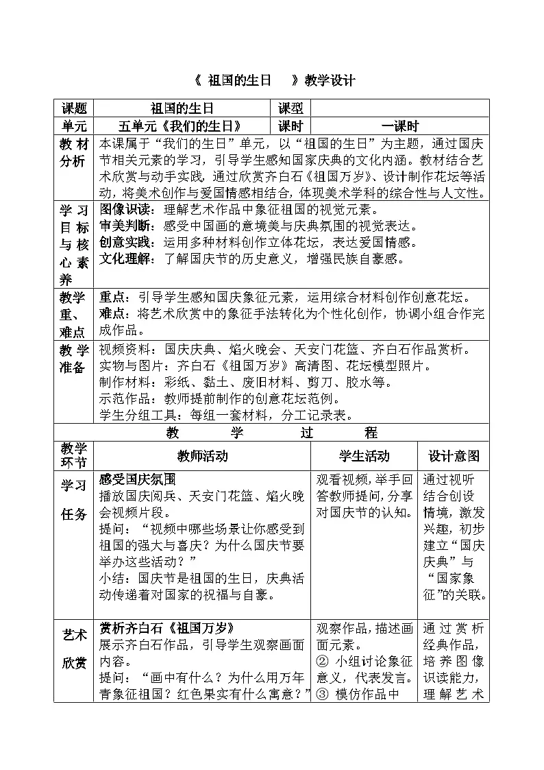 人美版小学三年级美术上册第五单元第三课《祖国的生日》教案第1页
