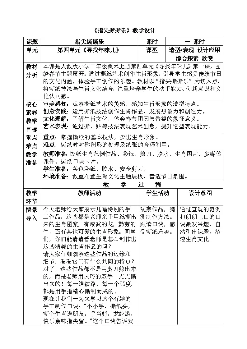 人教版(2024)美术二年级第 13 课《指尖撕撕乐 》教案第1页