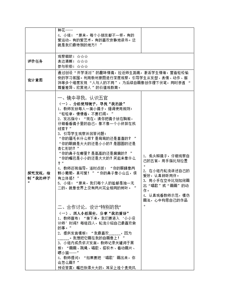 《第一单元 我上学了:1 快乐你我他》教学设计(表格版)-2024-2025学年第一学期赣美版(2024)美术一年级上册第3页