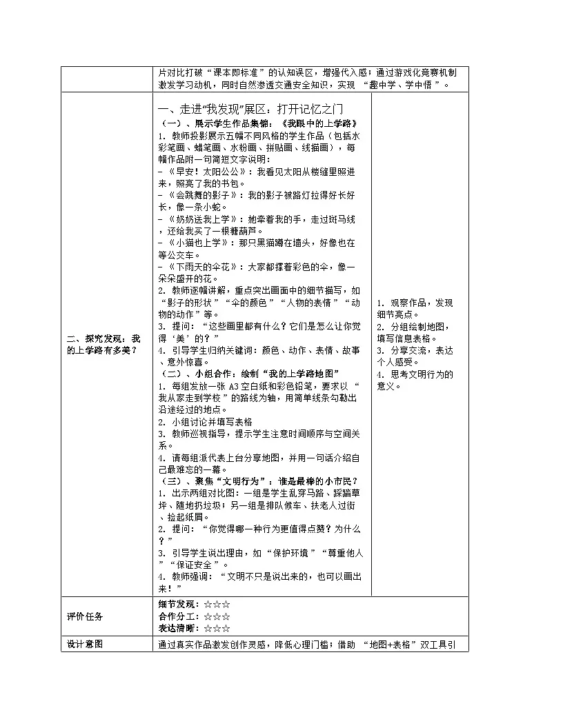 《第一单元 我上学了:3 上学的路上》教学设计(表格版)-2024-2025学年第一学期赣美版(2024)美术一年级上册第3页