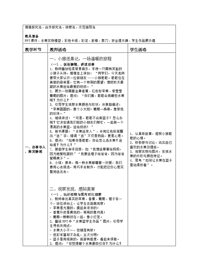 《第三单元 瓜果飘香:8 水果送亲人》教学设计(表格版)-2024-2025学年第一学期赣美版(2024)美术一年级上册第2页