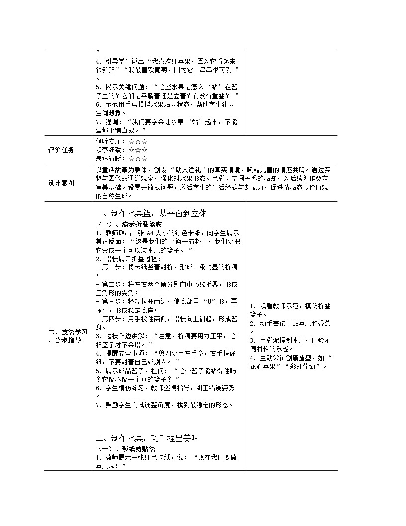 《第三单元 瓜果飘香:8 水果送亲人》教学设计(表格版)-2024-2025学年第一学期赣美版(2024)美术一年级上册第3页