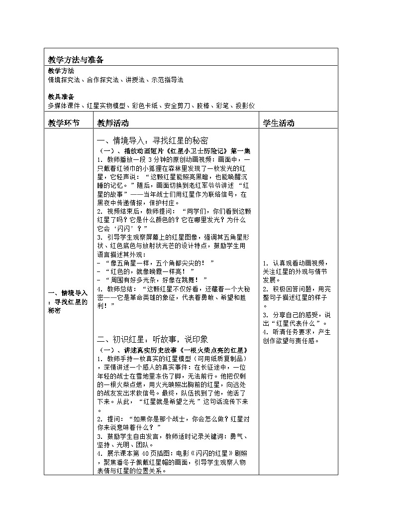 《第六单元 红星闪闪军号响:16 闪闪红星》教学设计(表格版)-2024-2025学年第一学期赣美版(2024)美术一年级上册第2页