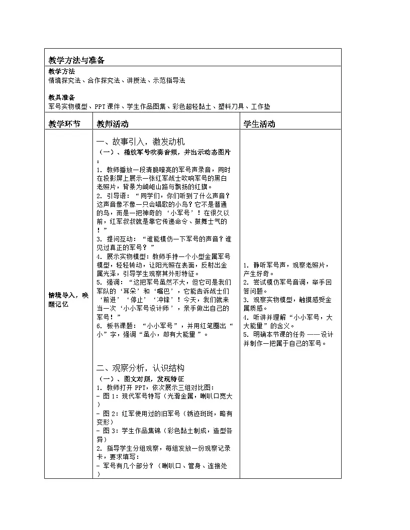 《第六单元 红星闪闪军号响:17 小小军号》教学设计(表格版)-2024-2025学年第一学期赣美版(2024)美术一年级上册第2页