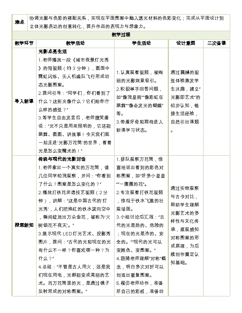 人美版美术二上第6单元第3课《光影万花筒》教学设计第2页