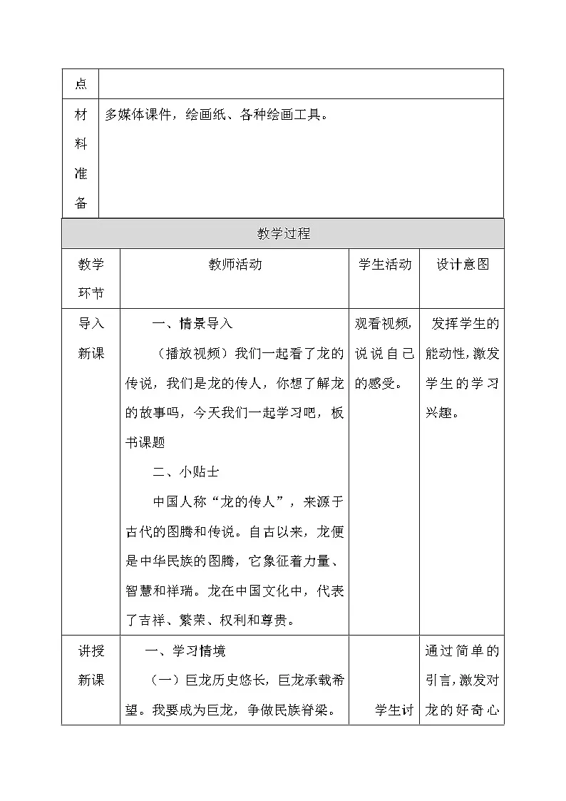 人教版(2024)一年级上册美术第一单元 龙的传人 第三课 龙的故事 教案第3页