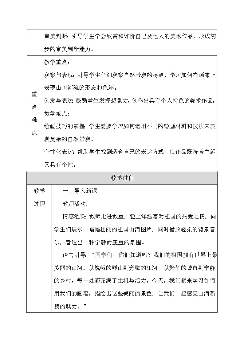 人教版(2024)一年级上册美术第四单元 我的祖国 第三课 山河新貌 教案第2页