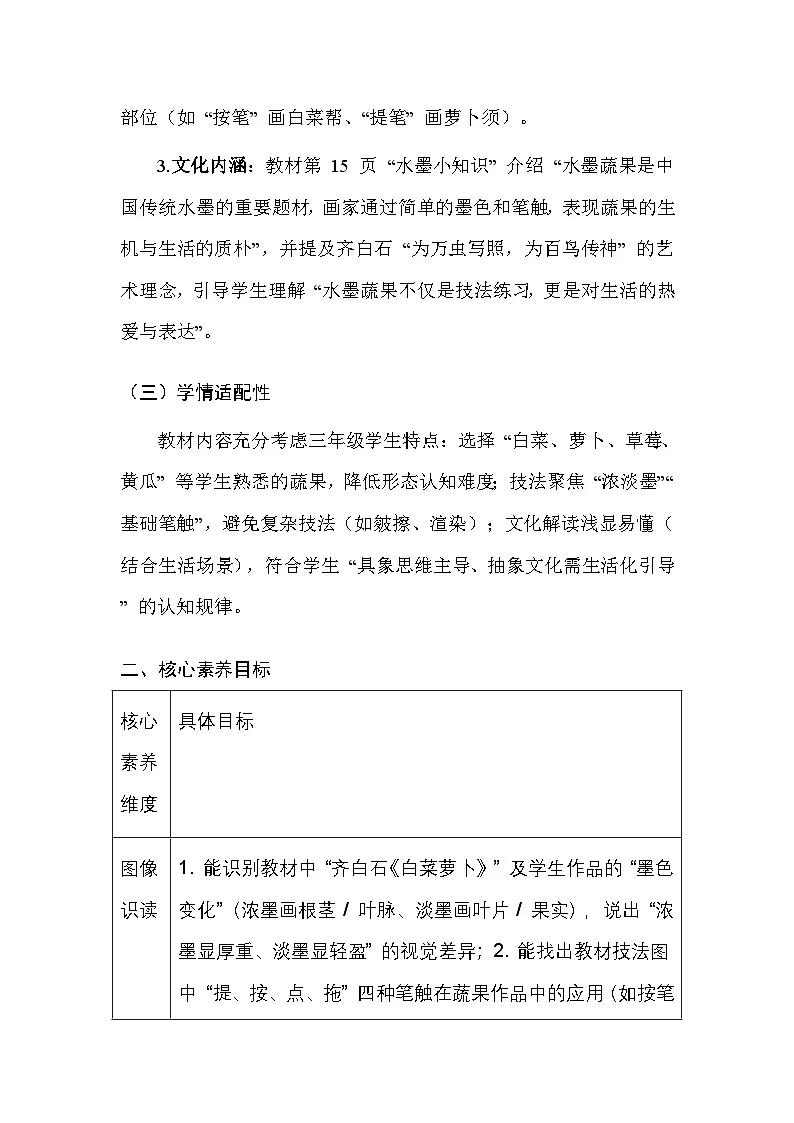 人美版(2024)三年级上册美术第二单元 2.蔬果显墨韵 教案第2页