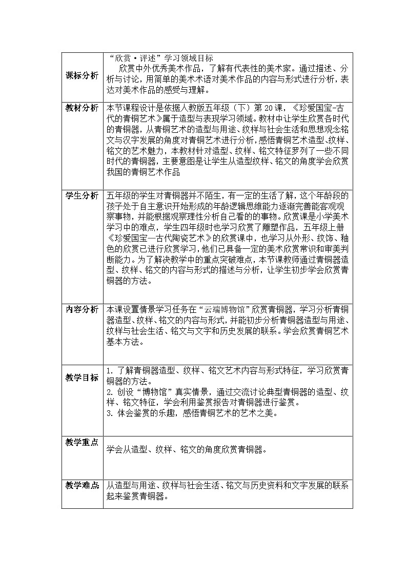人教版小学美术五年下册 20 古代的青铜艺术(教案)第2页