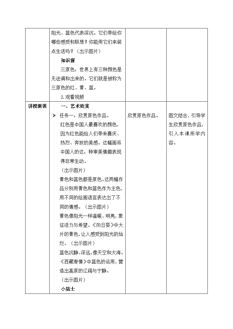 人美版2024小学美术三上第四单元《1 红黄蓝交响》教案第2页