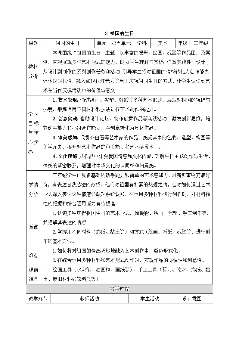 人美版2024小学美术三上第五单元《3 祖国的生日》教案第1页