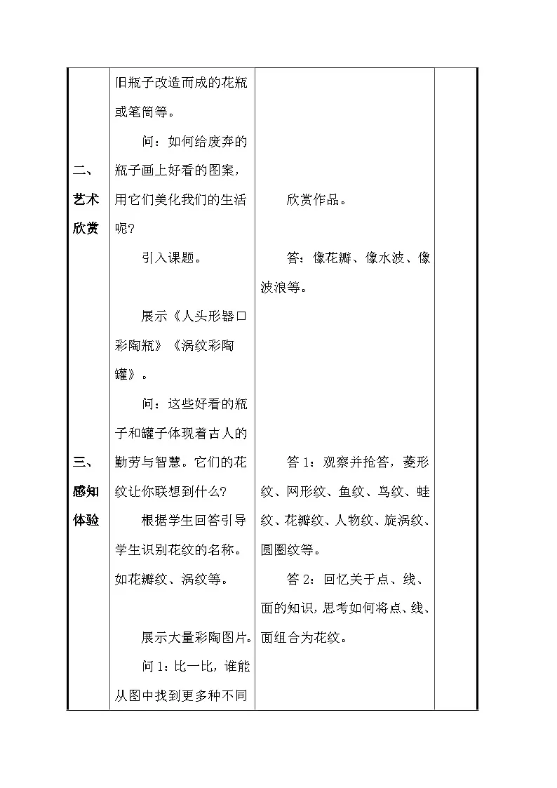 人美版(2024)一年级上册美术第三单元 2、瓶子大变身 教案(表格式)第3页
