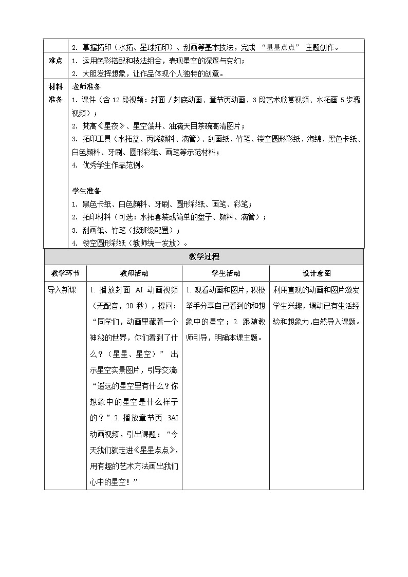 【AI赋能课件】人美版美术一年级下册 07星星点点 教学设计第2页