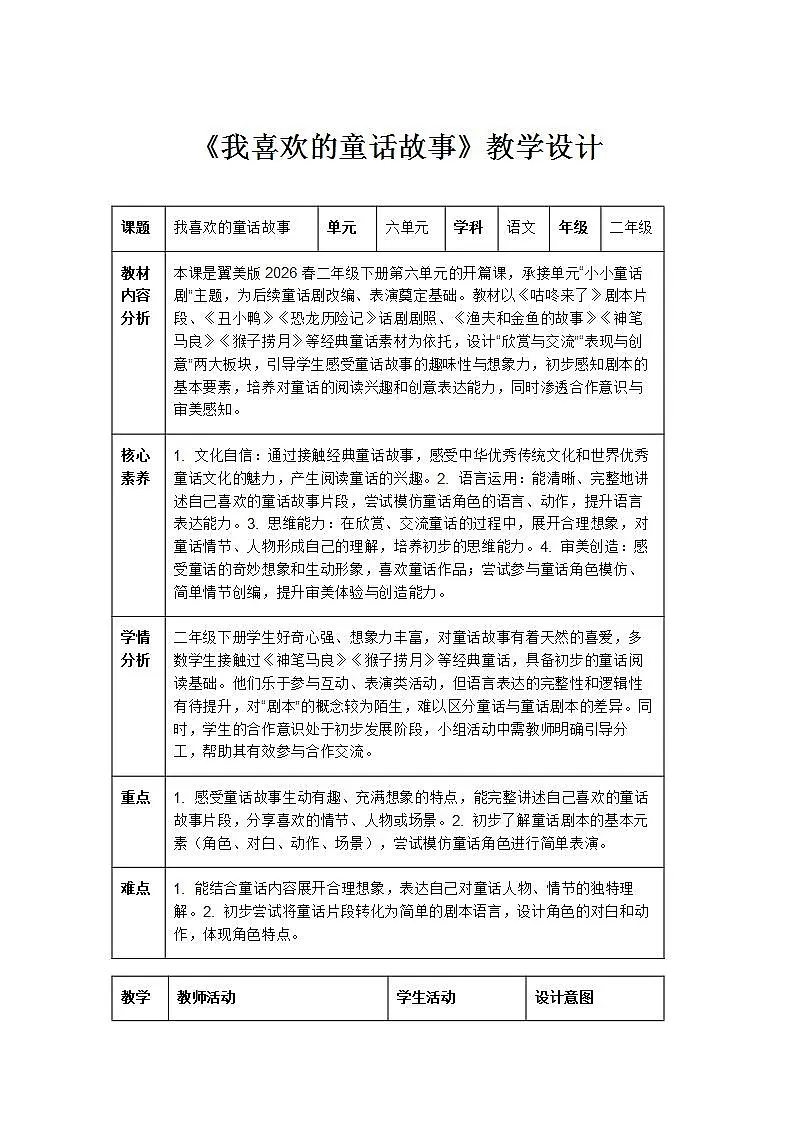 《我喜欢的童话故事》教学设计第1页