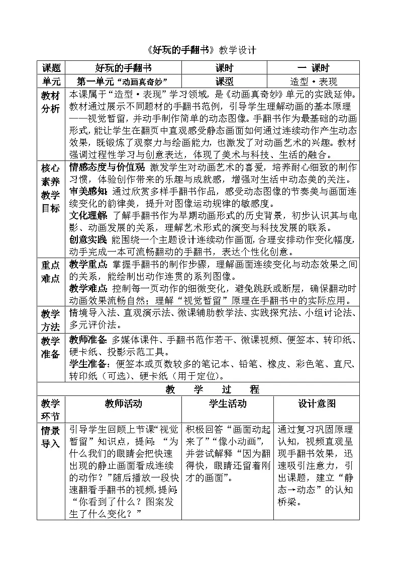 人美版(2024)二年级下册《好玩的手翻书》教案第1页