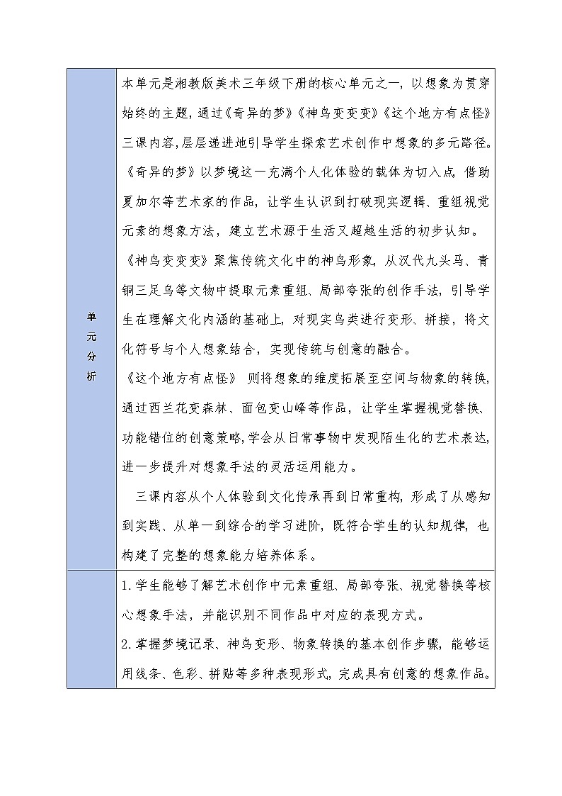 2026春湘美版美术三年级下册第四单元 单元分析教案第3页