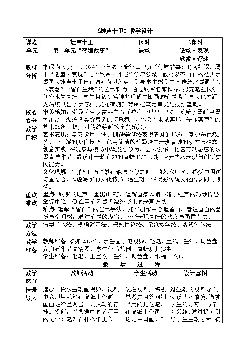 人美版(2024)三年级下册《蛙声十里》教案第1页