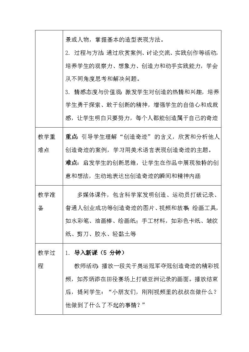 2026春人教版(2024)小学美术一年级下册第三单元第三课《创造奇迹》教学设计及反思第2页