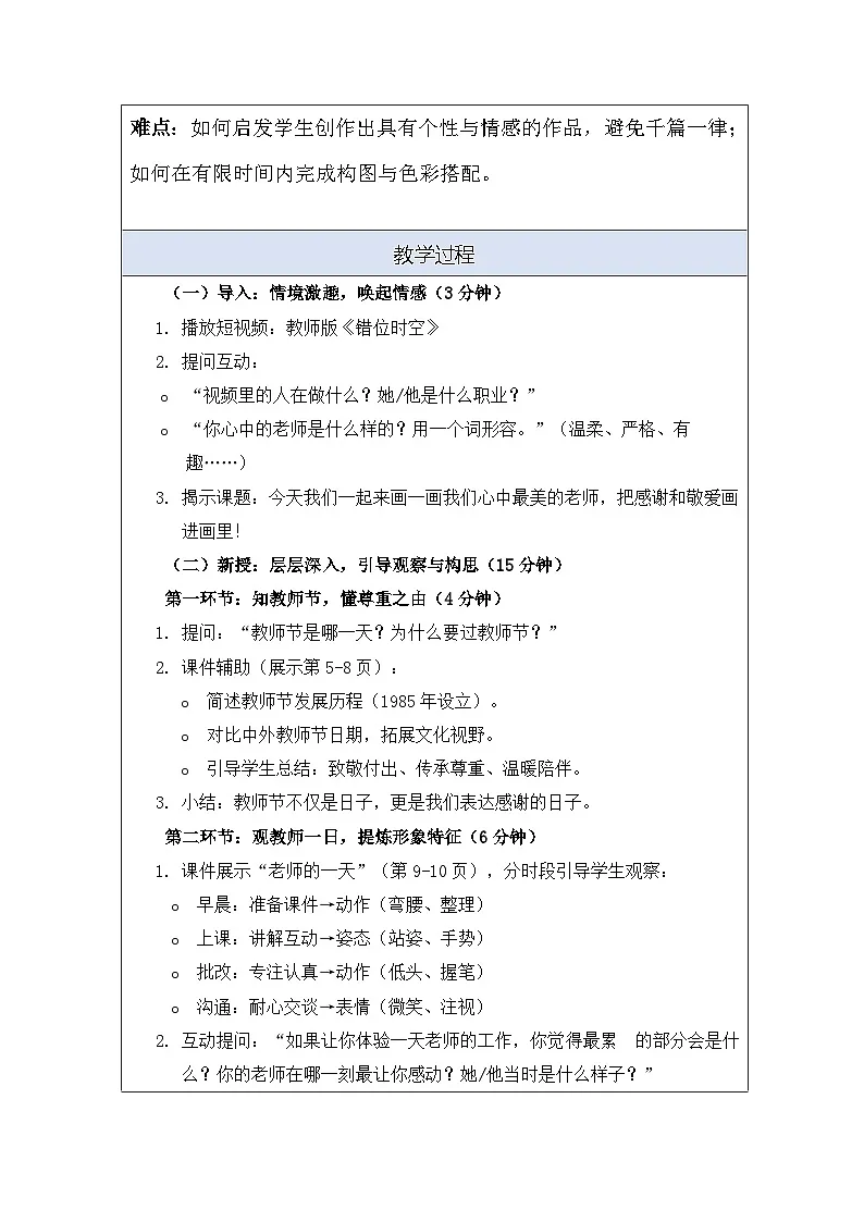 2026岭南版小学美术二年级下册 第3课《敬师传美德》教学设计第2页