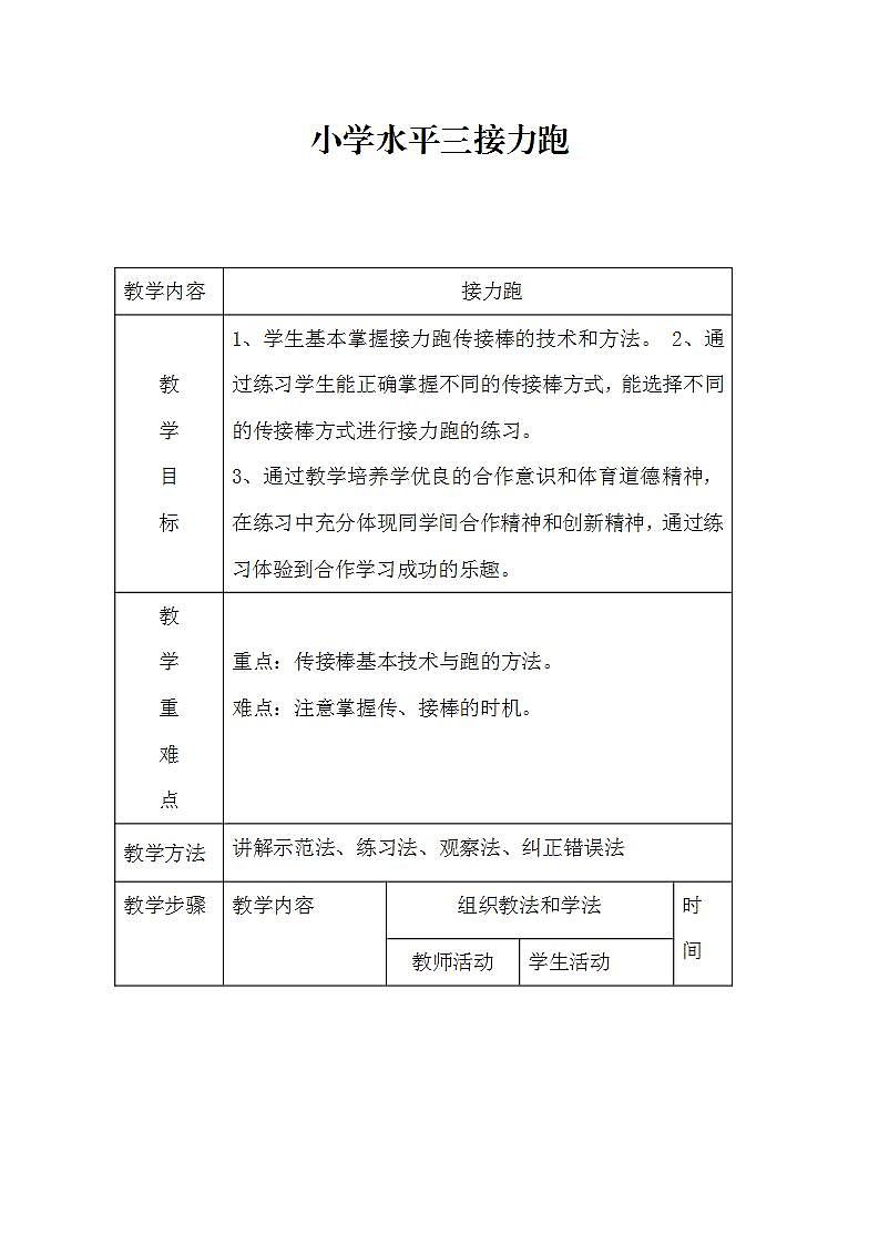 体育与健康人教六年级全一册接力跑教案01