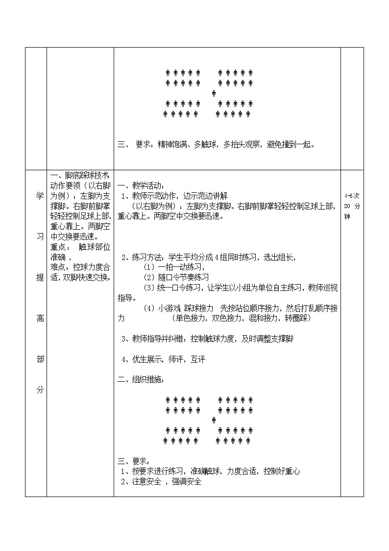 人教版三~四年级体育与健康 6.2.4小足球 足球脚底踩拨球技术 教案02