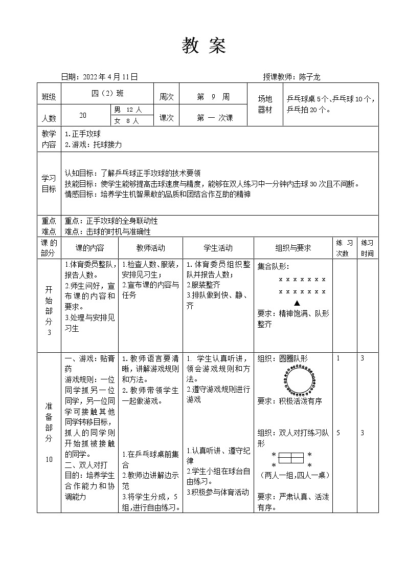乒乓球-正手攻球教案第1页