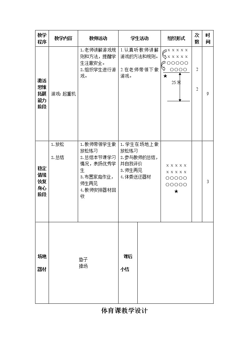 二年级下册体育表格式教案-22 前滚翻:连续前滚翻-通用版02