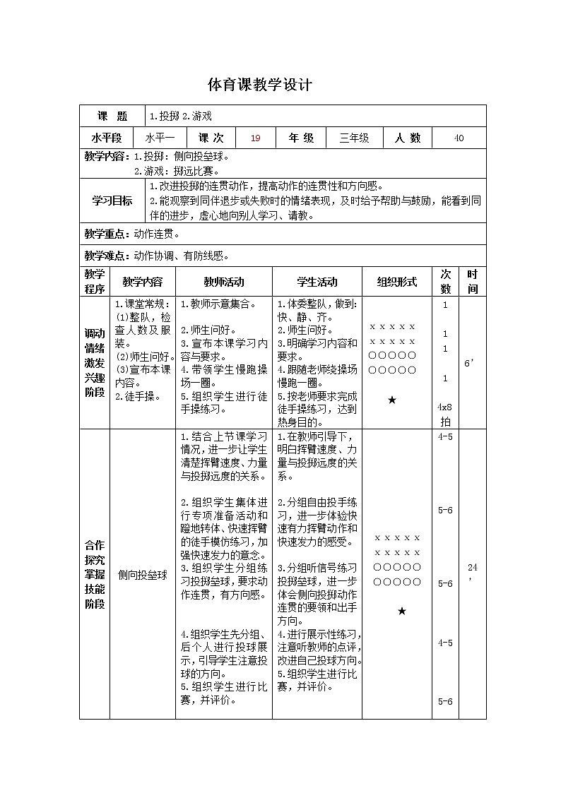 三年级下册体育表格式教案-16 投掷:侧向投垒球-通用版第3页