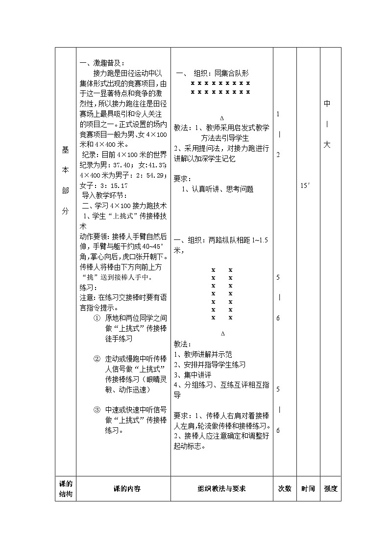 人教版 体育与健康 3-4年级全一册 4.1.3.2接力跑 4×100米接力跑 教案第2页