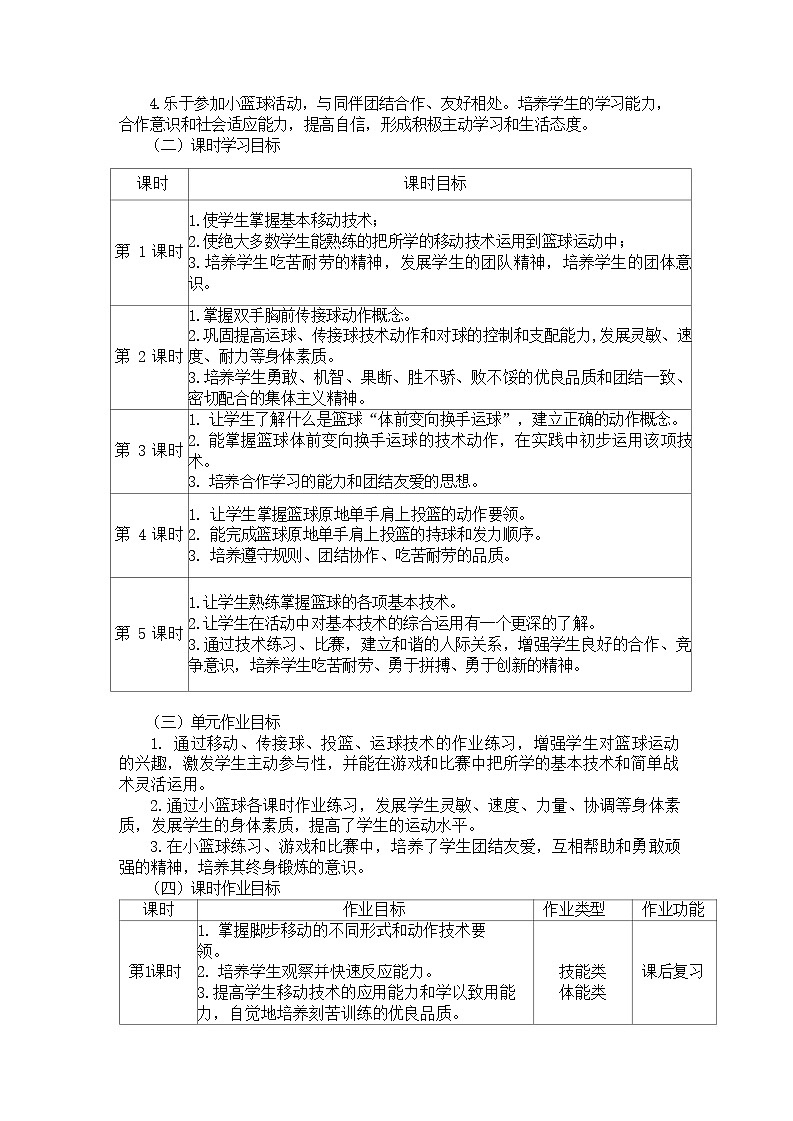 人教版 体育与健康 5-6年级全册 《小篮球》(作业设计)03