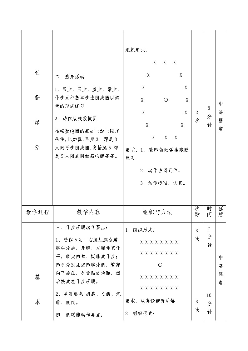 人教版 体育与健康 3-4年级全一册 武术基础:侧踢腿、仆步压腿(教案)(水平二)(表格式)02