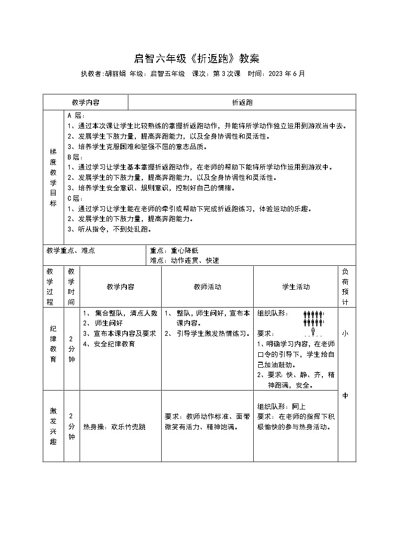 仁寿县特殊教育学校.胡丽娟《折返跑》教案第1页