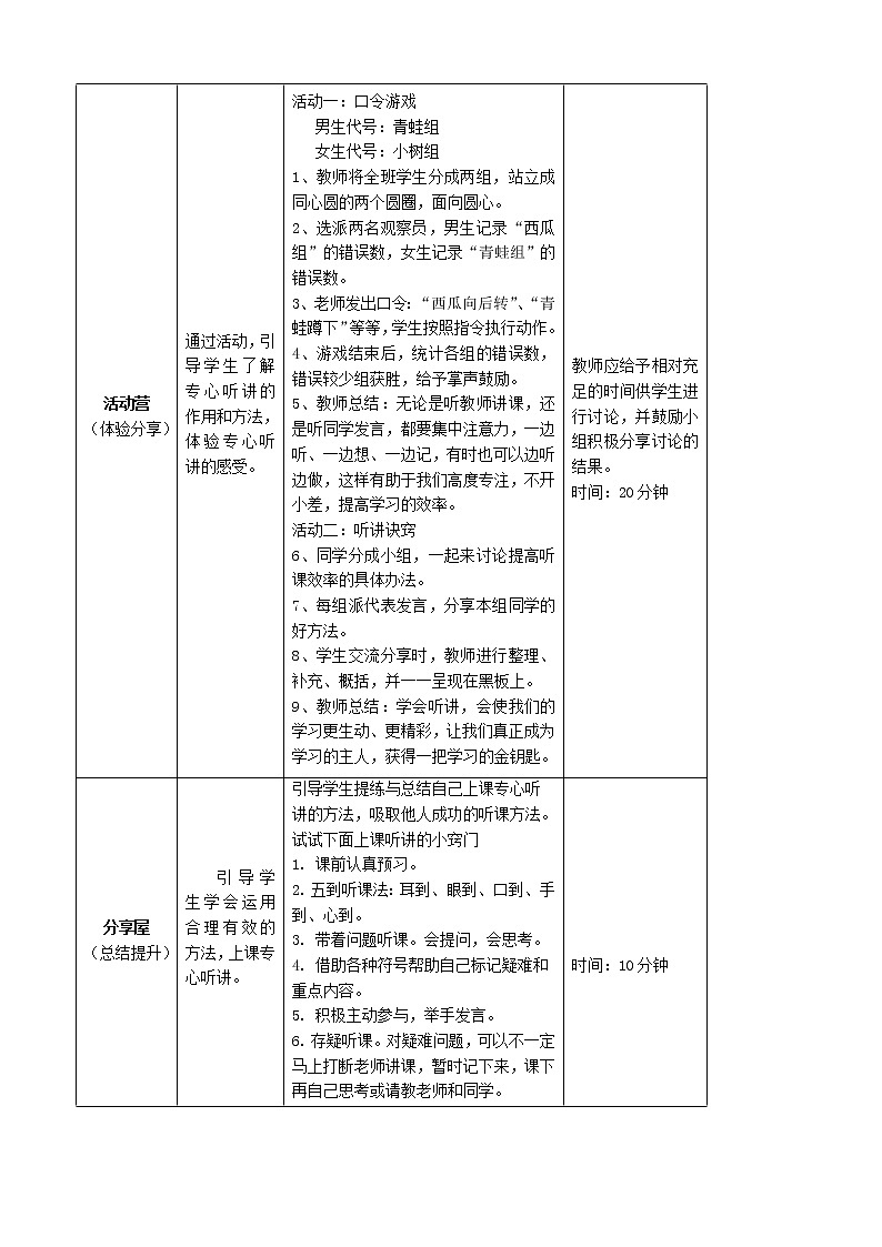 鄂科版三年級心理健康 第6課 上課聽講有訣竅 教案第2頁