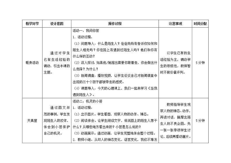 第十五课 当我遇到陌生人 教学设计-二年级全一册小学心理健康(南大版)教案第2页